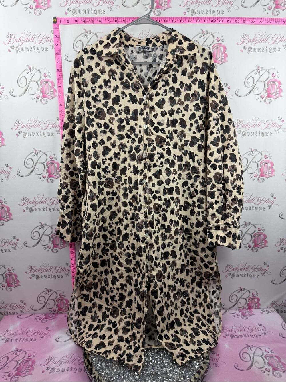 ITALICISE Italy dress long sleeve button up cheetah Beige Leopard Print Shirt